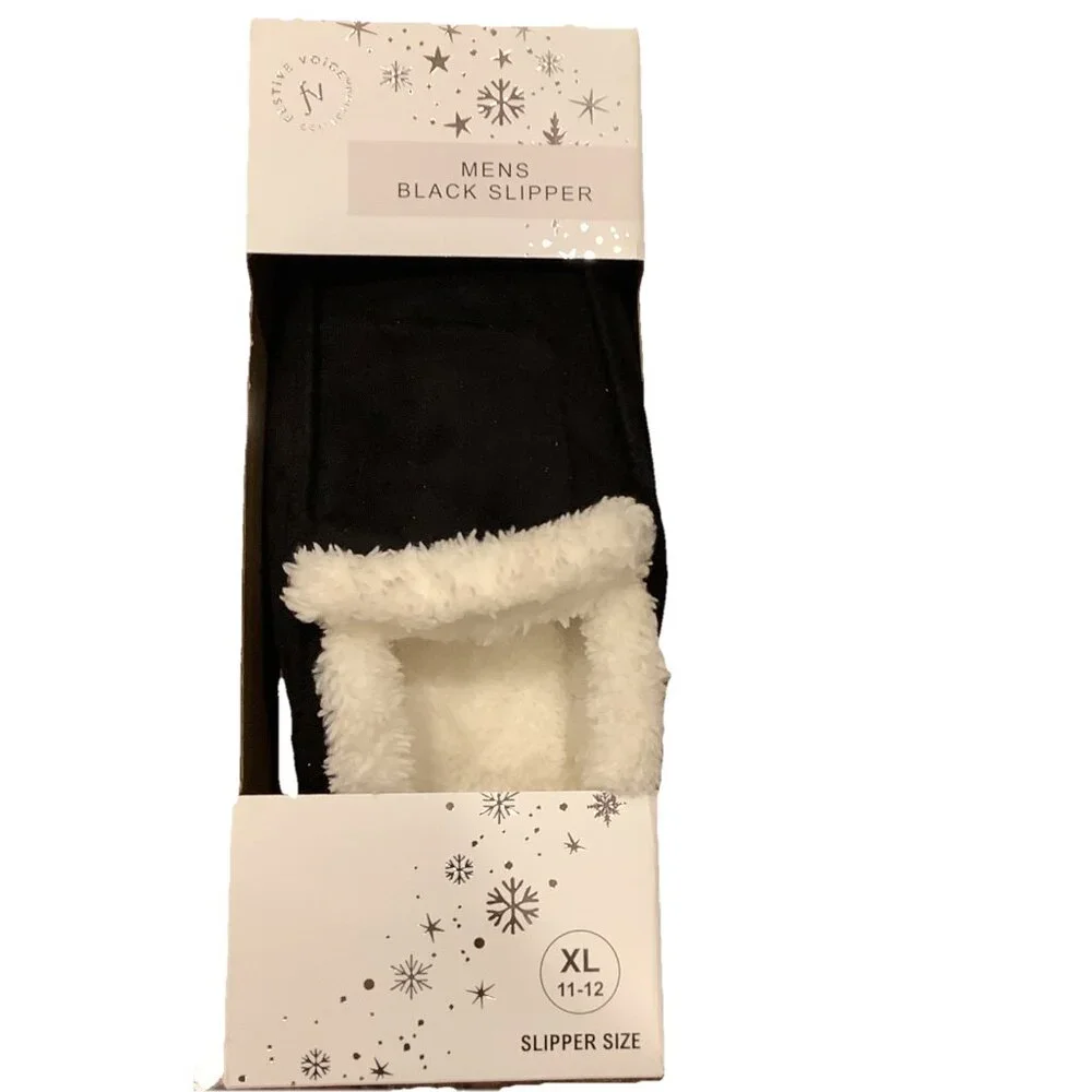 Festive Voice Size XL 11-12, Men’s Black Plush Cushion Memory Foam Slippers, New_6